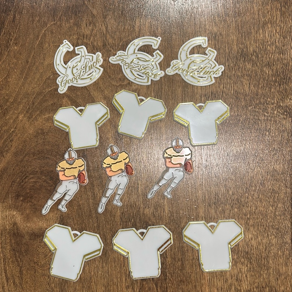 Homecoming Variety White & Gold FOOTBALL charms / trinkets (12) mums & Garters